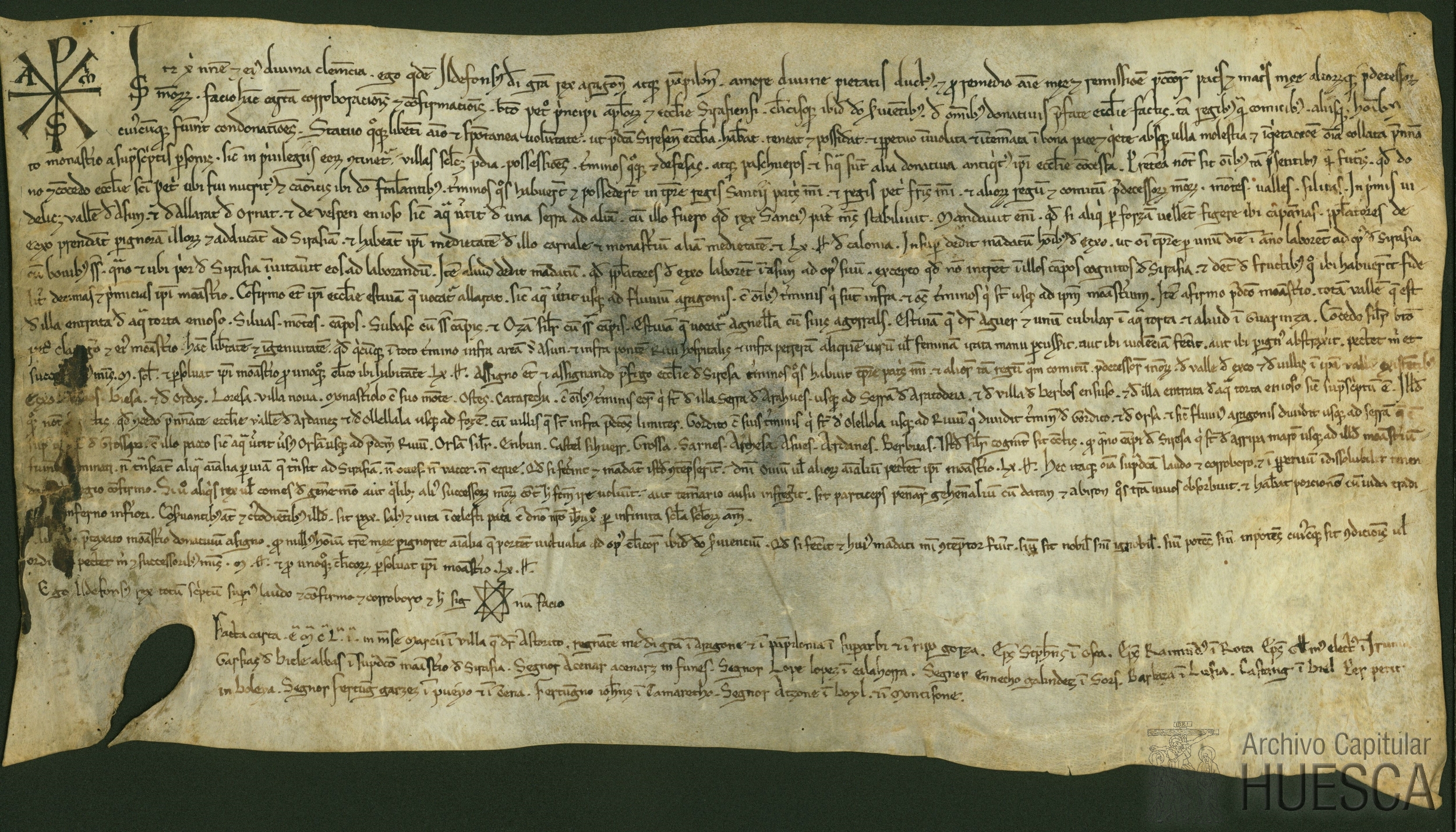 Alfonso I, rey de Aragón y Navarra, confirma los privilegios y posesiones de San Pedro de Siresa